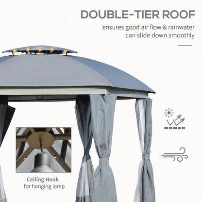 Outsunny 12' x 12' Round Outdoor Gazebo, Patio Dome Gazebo Canopy Shelter with Double Roof, Netting Sidewalls and Curtains, Zippered Doors, Strong Steel Frame, Grey On-Site
