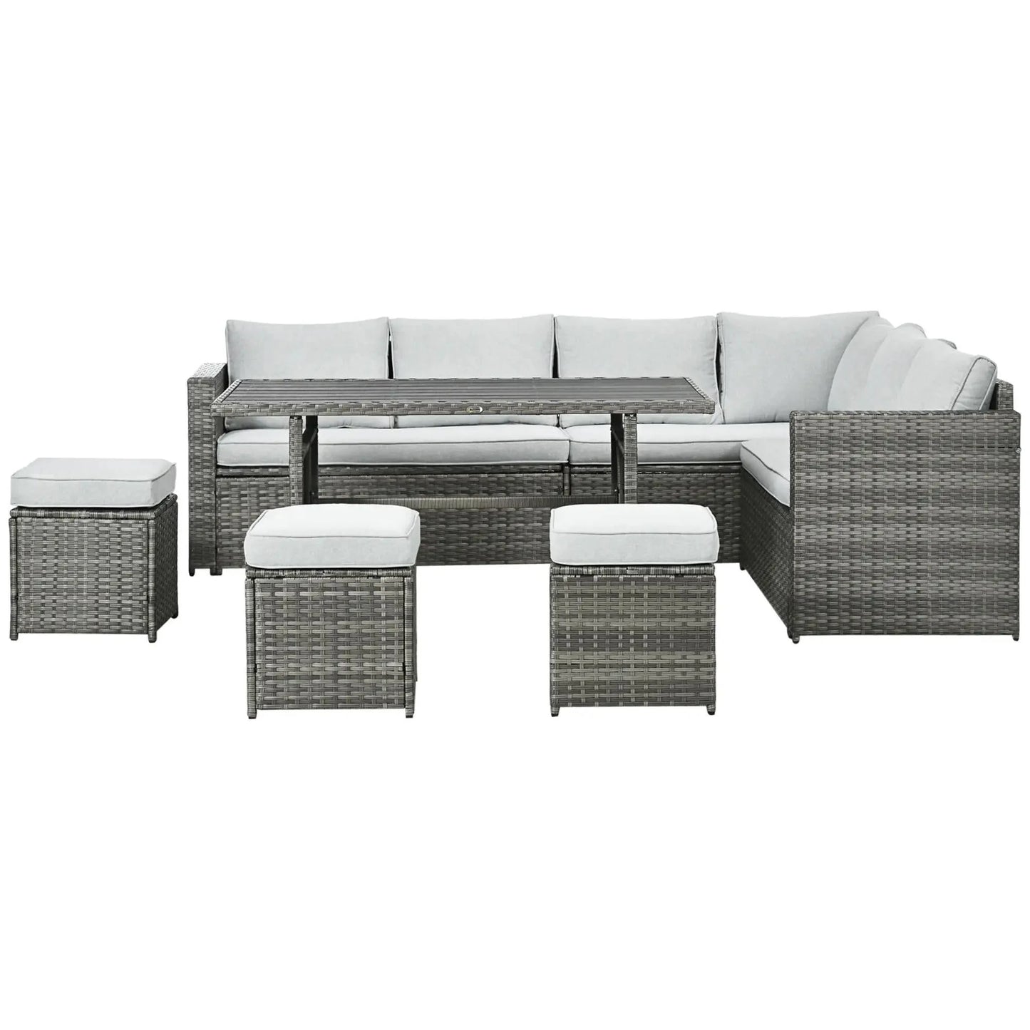 Resenkos Wicker Outdoor Patio Furniture Set, L-Shaped 7 Pieces Outdoor Dining Sectional Sofa, Gray