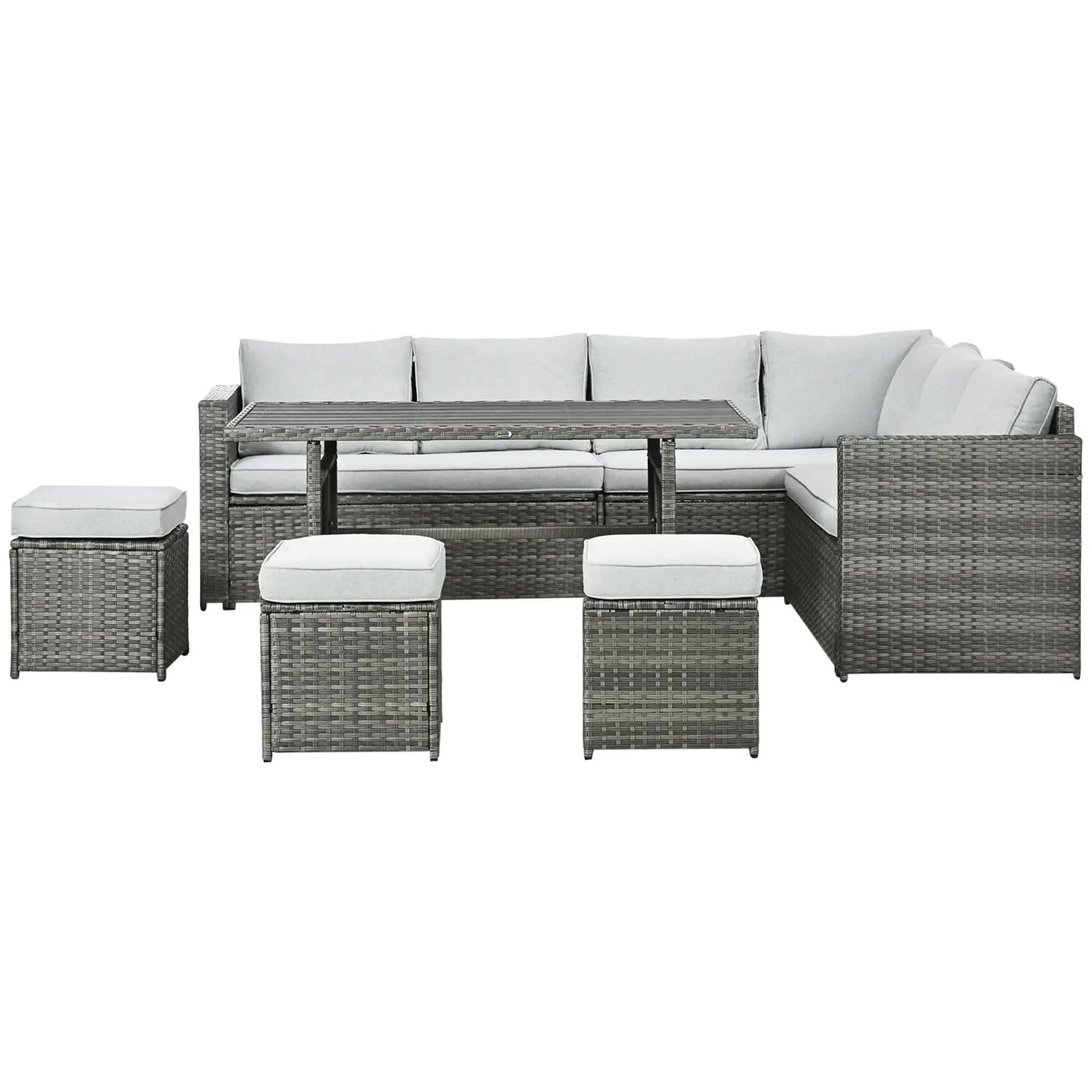 Resenkos Wicker Outdoor Patio Furniture Set, L-Shaped 7 Pieces Outdoor Dining Sectional Sofa, Gray