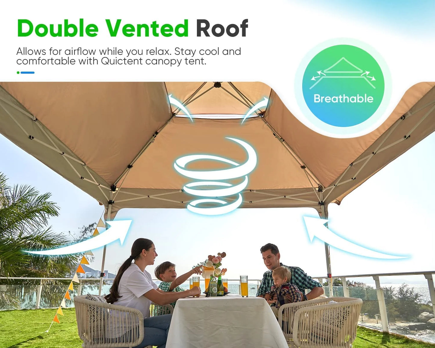 Quictent Pop up Canopy 12 x 12, One Person Set up Portable Instant Folding Shelter, Outdoor Canopy Tent with Extra Shade for Backyard, Patio, Party - Tan/Brown