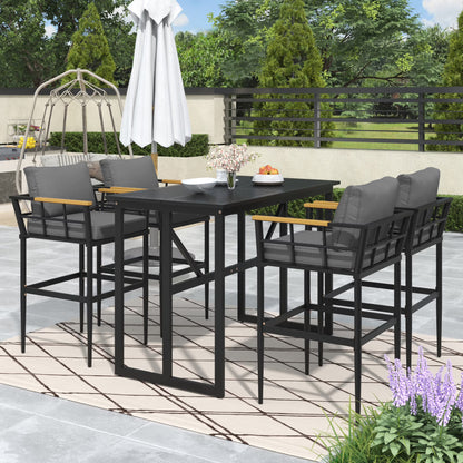Harper & Bright Designs Iron Outdoor Counter Height Dining Set for 4, 5 Pieces All-Weather Patio Dining Furniture Set with Table and 4 Chairs for Pub Backyard Balcony Garden, Gray