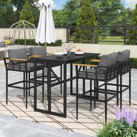 Harper & Bright Designs Iron Outdoor Counter Height Dining Set for 4, 5 Pieces All-Weather Patio Dining Furniture Set with Table and 4 Chairs for Pub Backyard Balcony Garden, Gray