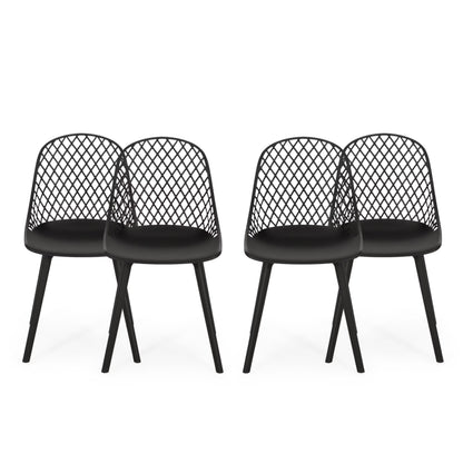 Noble House Lily Plastic Patio Dining Side Chair in White (Set of 4)