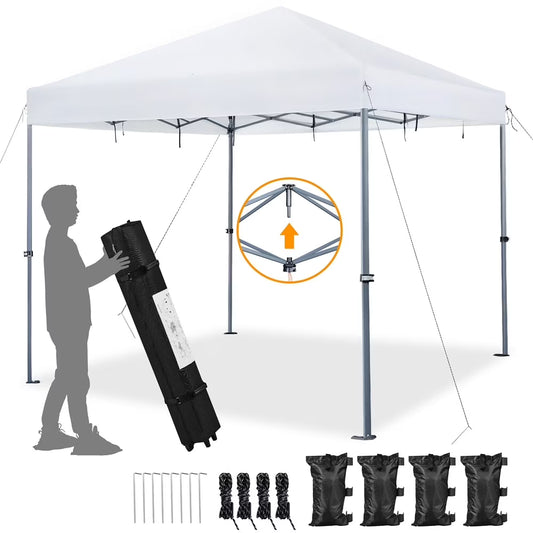 CHLET Pop-up Canopy Tent Integrated Wheels for Mobility, Waterpoof & Heavy Duty, Instant Sun Shelter with Carry Bag, Weight Bags for Outdoor Camping Beach Patio Parties,8x8,White