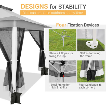 SANOPY 12x12FT Patio Gazebo Outdoor Pop up Gazebo with Mosquito Net& Four Sandbags Outdoor Party Instant Shelter Portable Folding Gazebo Waterproof and UV Protection Gazebo Tent for Backyard