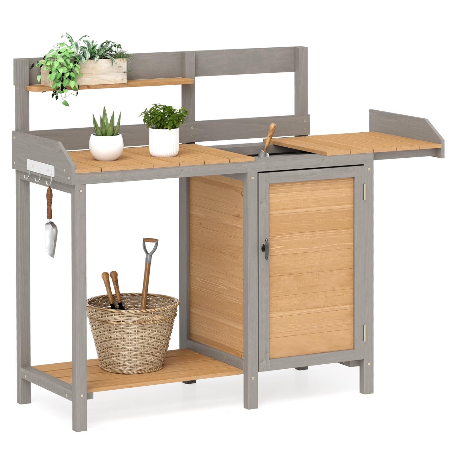 Wooden Potting Bench Table with Sink,Outdoor Garden Table Work Bench with Storage, Workstation for Outside Patio Lawn