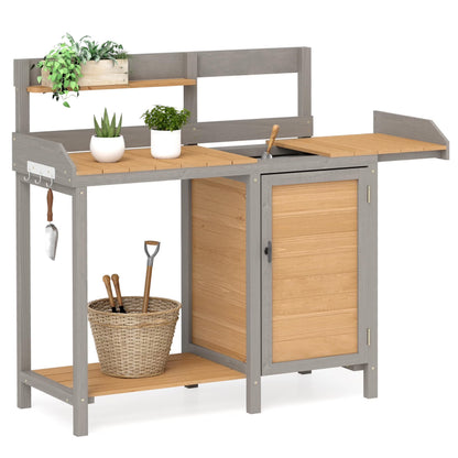 Wooden Potting Bench Table with Sink,Outdoor Garden Table Work Bench with Storage, Workstation for Outside Patio Lawn