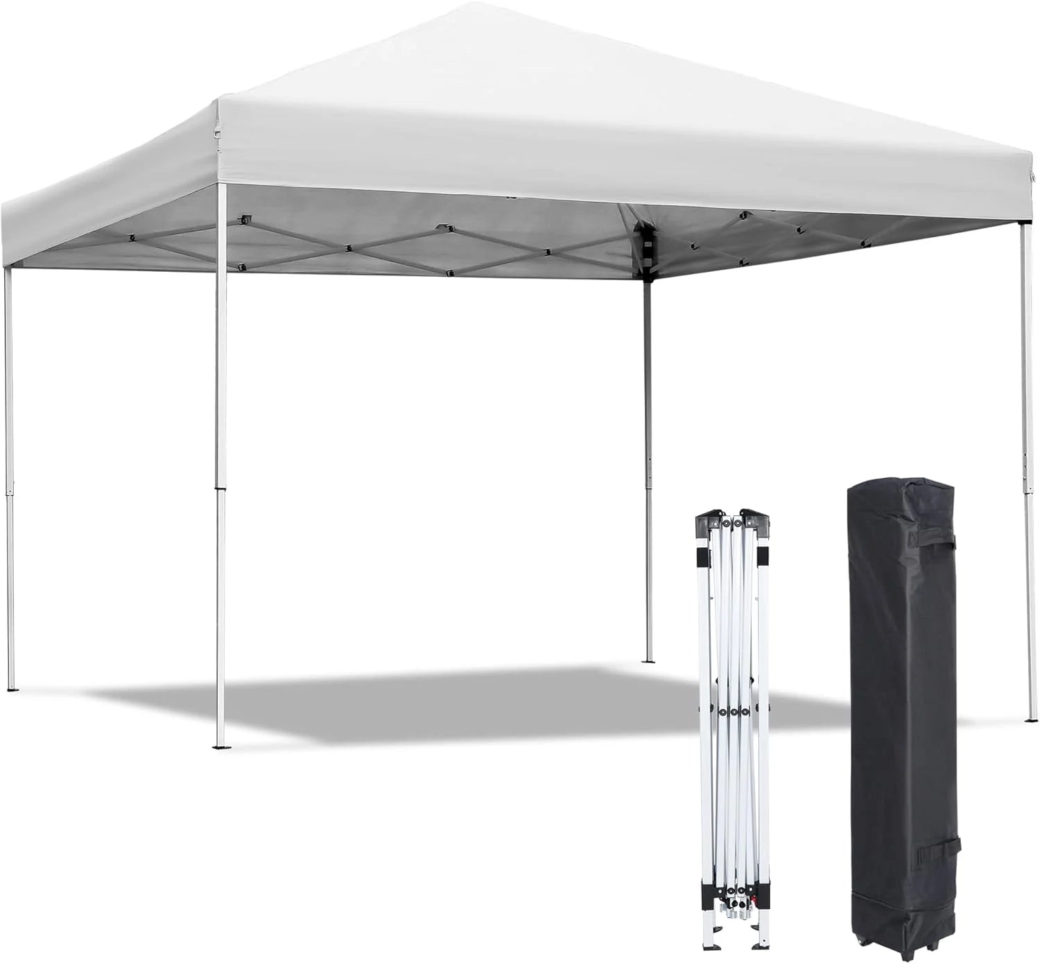 PRZL 10x10 Pop Up Canopy Tent Easy Set-up Outdoor Patio Canopy Adjustable Straight Leg Heights Instant Shelter with Wheeled Bag, Ropes (10x10ft-Grey)