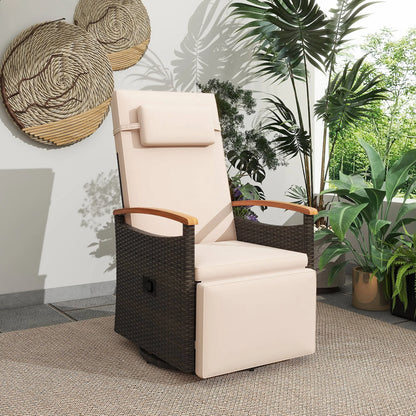 Costway Outdoor 360° Swivel Rattan Recliner Chair Patio Wicker Chaise Lounge Chair Beige