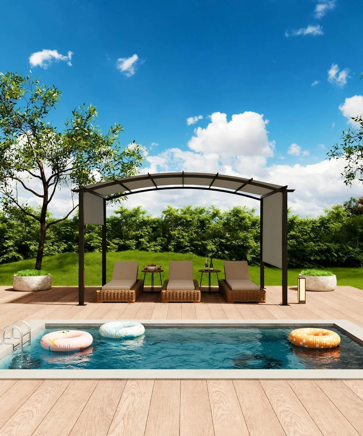 Outdoor Pergola Steel Arched Pergola with Adjustable Canopy for Patio, Backyard and Garden