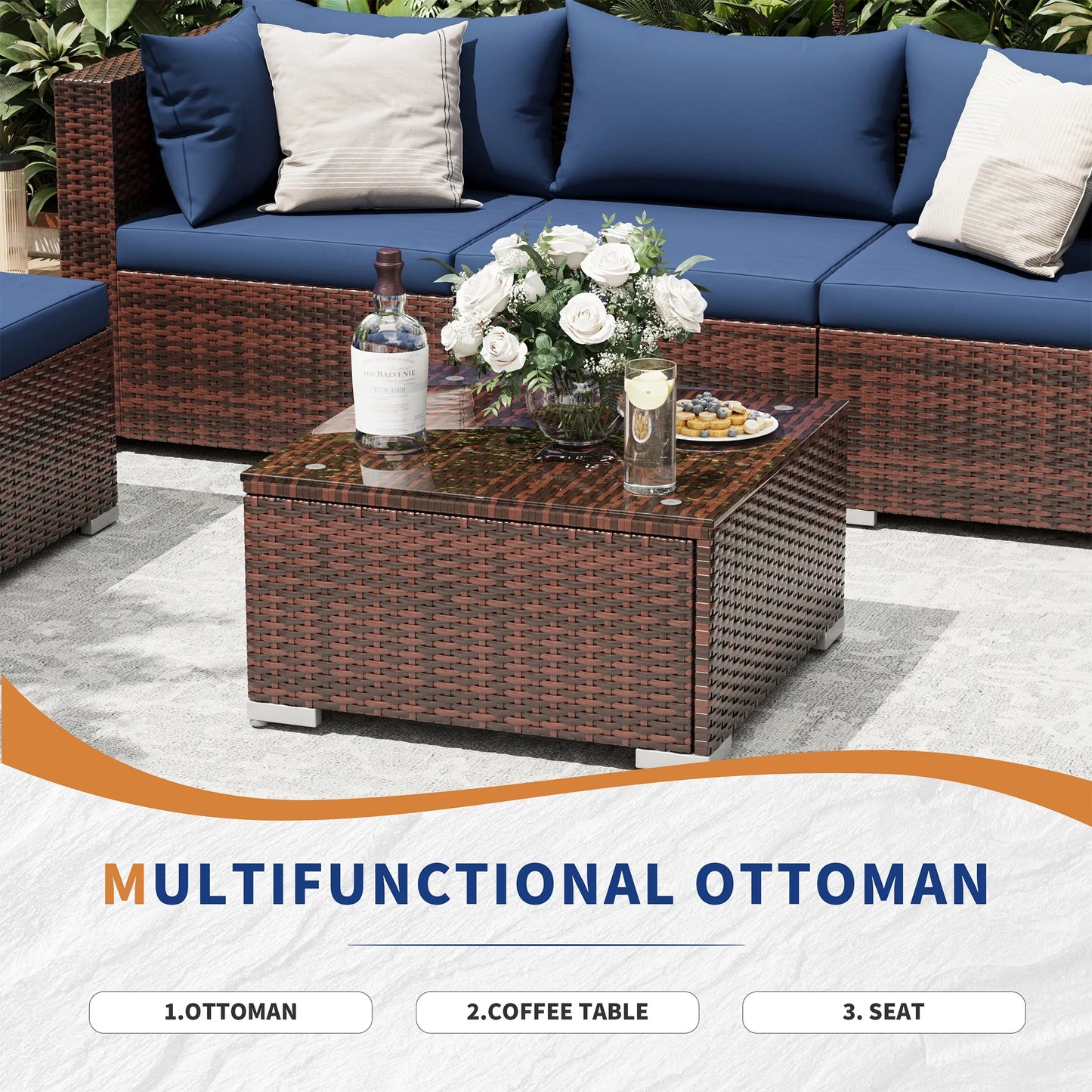 UDPATIO Patio Furniture Sets, Modular Rattan Outdoor Patio Sectional Furniture Sofa Set, Wicker Patio Conversation Set for Backyard,5PCS