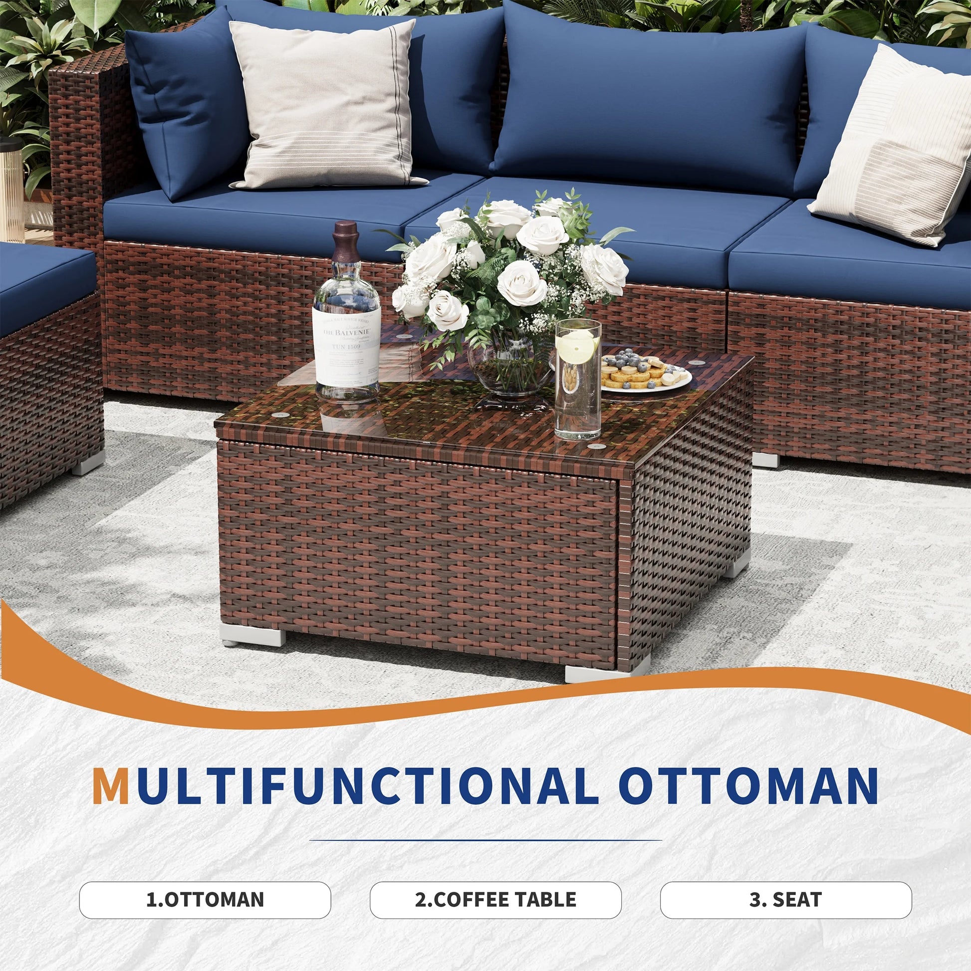 UDPATIO Patio Furniture Sets, Modular Rattan Outdoor Patio Sectional Furniture Sofa Set, Wicker Patio Conversation Set for Backyard,9PCS