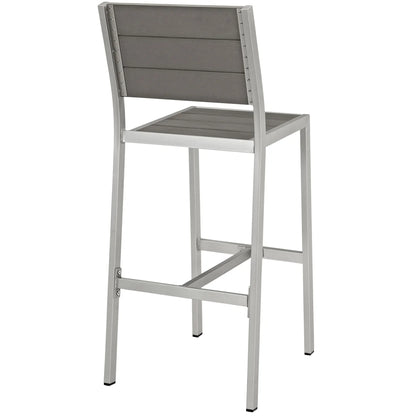 Modway Shore Outdoor Patio Aluminum Armless Bar Stool in Silver Gray