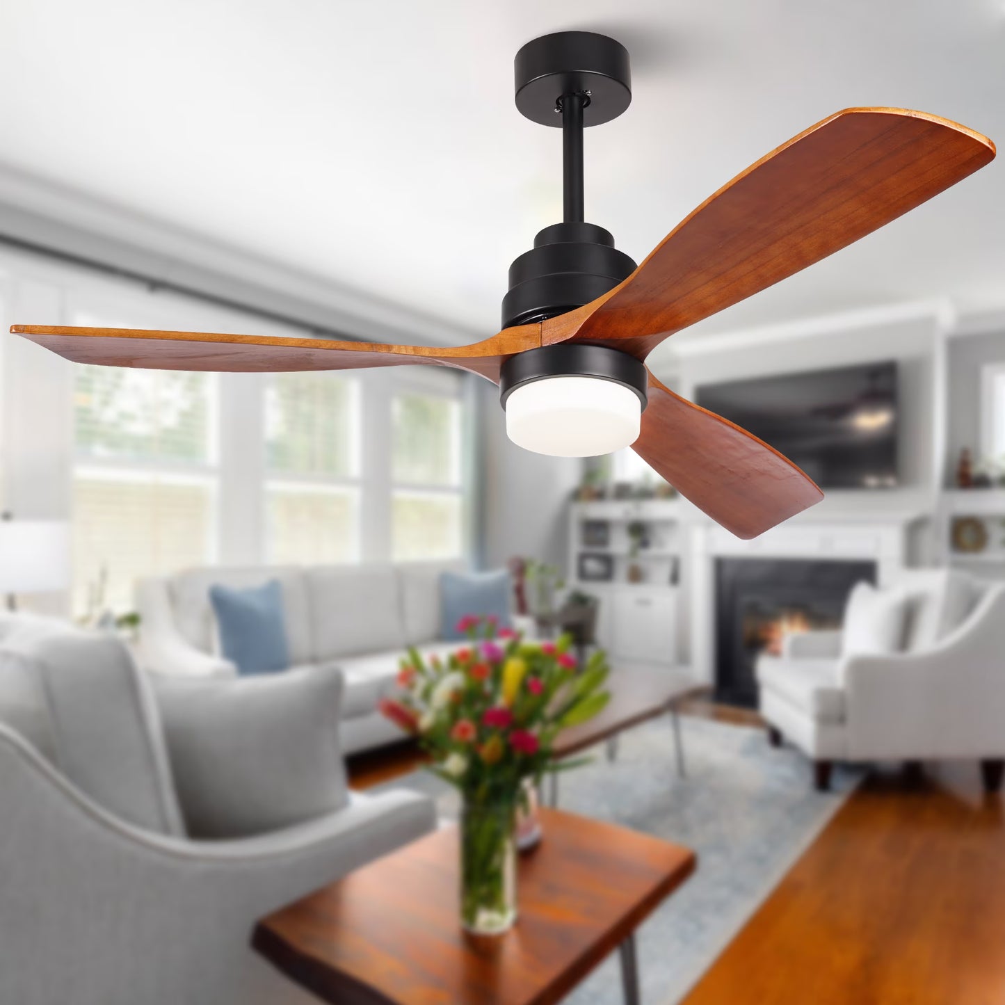 SITERGOFAN 52inch Ceiling Fan with Light,3 Blades Wood Modern Ceiling Fans with Remote Control for Outdoor/Indoor,Kitchen,BedRoom,Dining Room,Patio