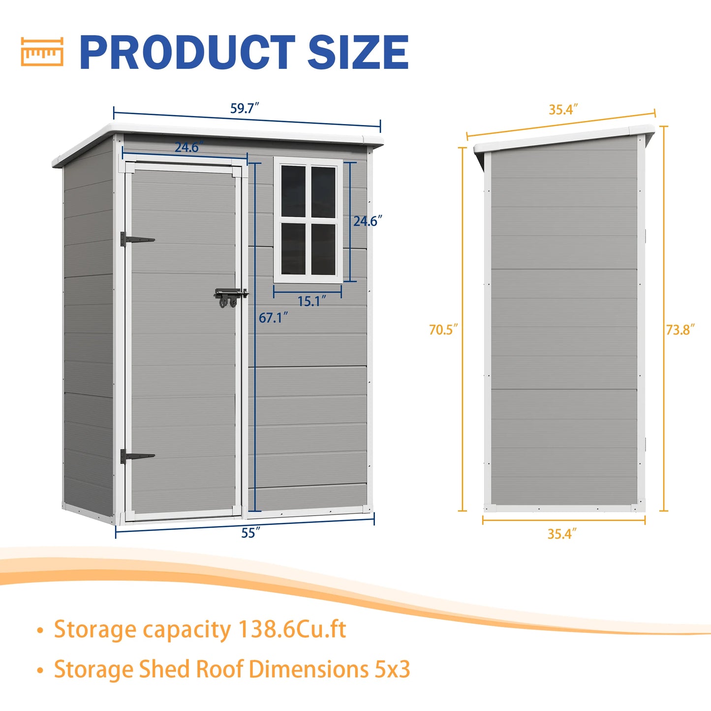 UDPATIO Outdoor Storage Shed 5x3 FT, Resin Garden Shed for Backyard, Patio, Lawn, Grey & White