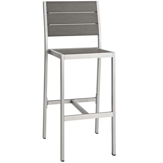 Modway Shore Outdoor Patio Aluminum Armless Bar Stool in Silver Gray