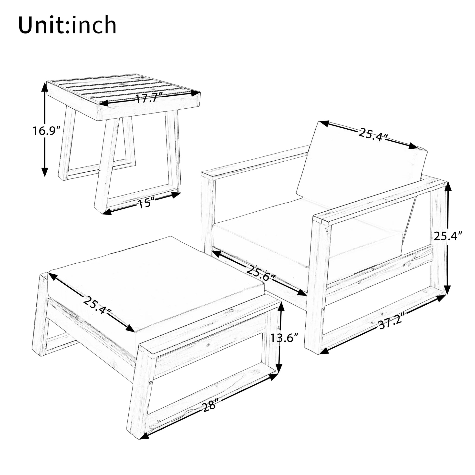 Harper & Bright Designs Wood Outdoor Lounge Chair & Ottoman Set, Modern Patio Seating Chaise with Solid Wood Frame & Water-Resistant for Backyard Poolside Garden, Natural+Beige