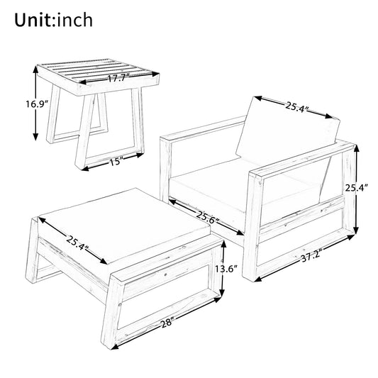 Harper & Bright Designs Wood Outdoor Lounge Chair & Ottoman Set, Modern Patio Seating Chaise with Solid Wood Frame & Water-Resistant for Backyard Poolside Garden, Natural+Beige