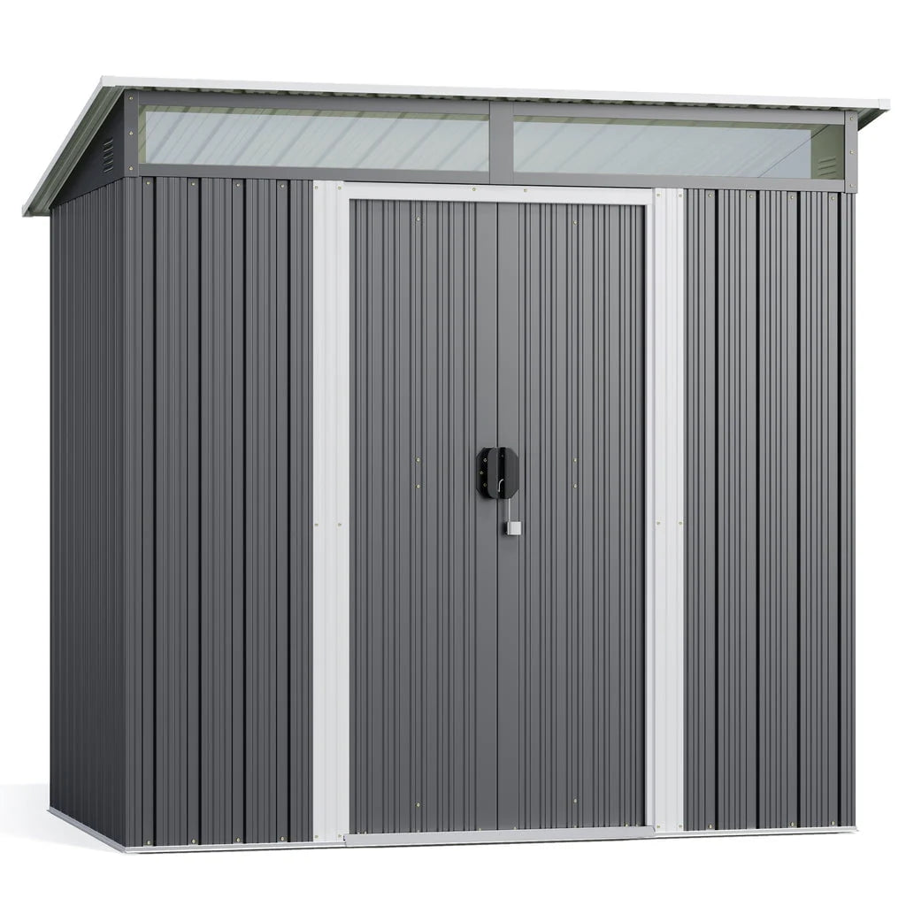 Aiho 6 x 4 FT Outdoor Storage Shed on Clearance with Sliding Double Doors for Garden, Patio - Gray