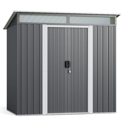 Aiho 6 x 4 FT Outdoor Storage Shed on Clearance with Sliding Double Doors for Garden, Patio - Gray