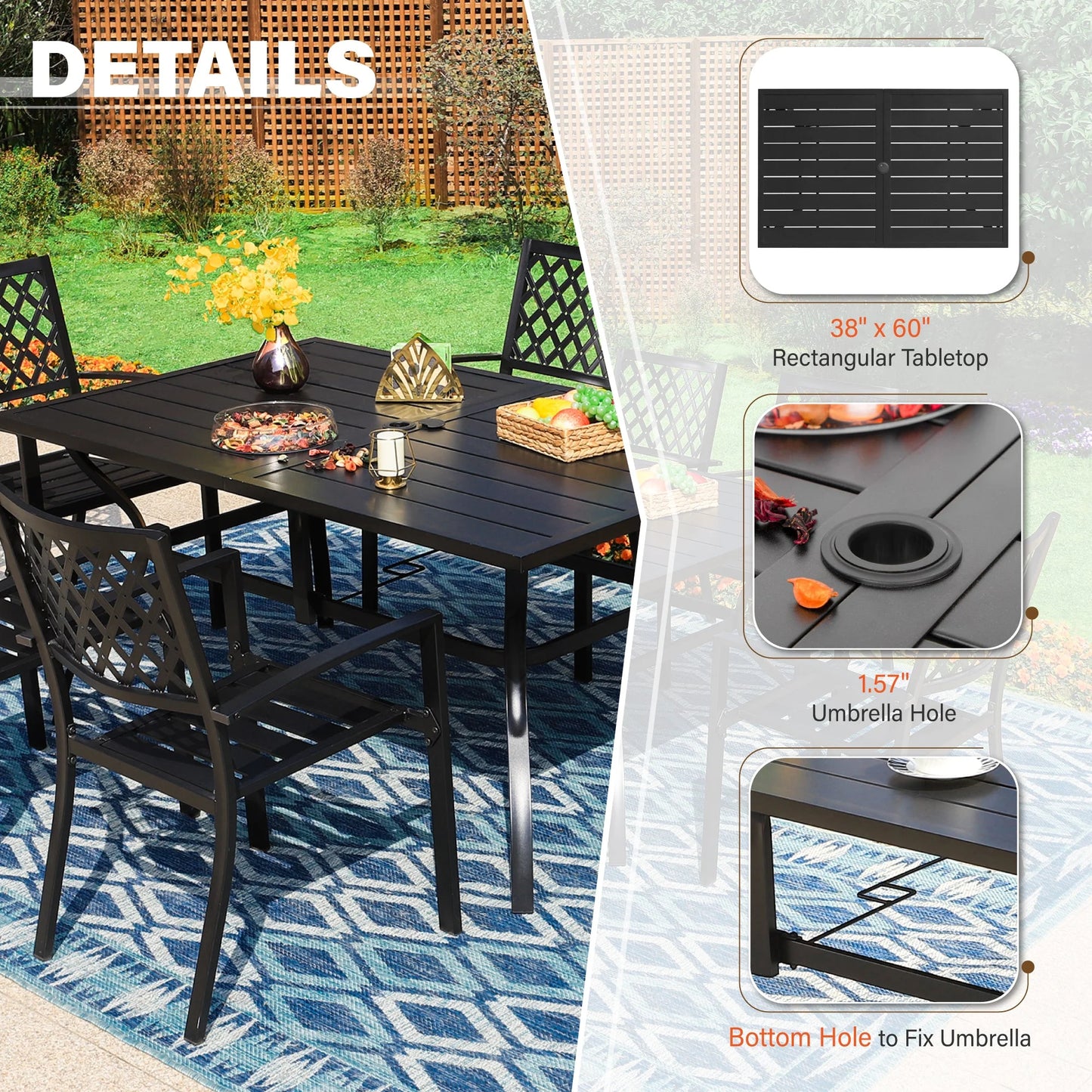 Sophia & William 7 Piece Outdoor Patio Dining Set Highback Textilene Chairs and Metal Table Furniture Set for 6, Blue