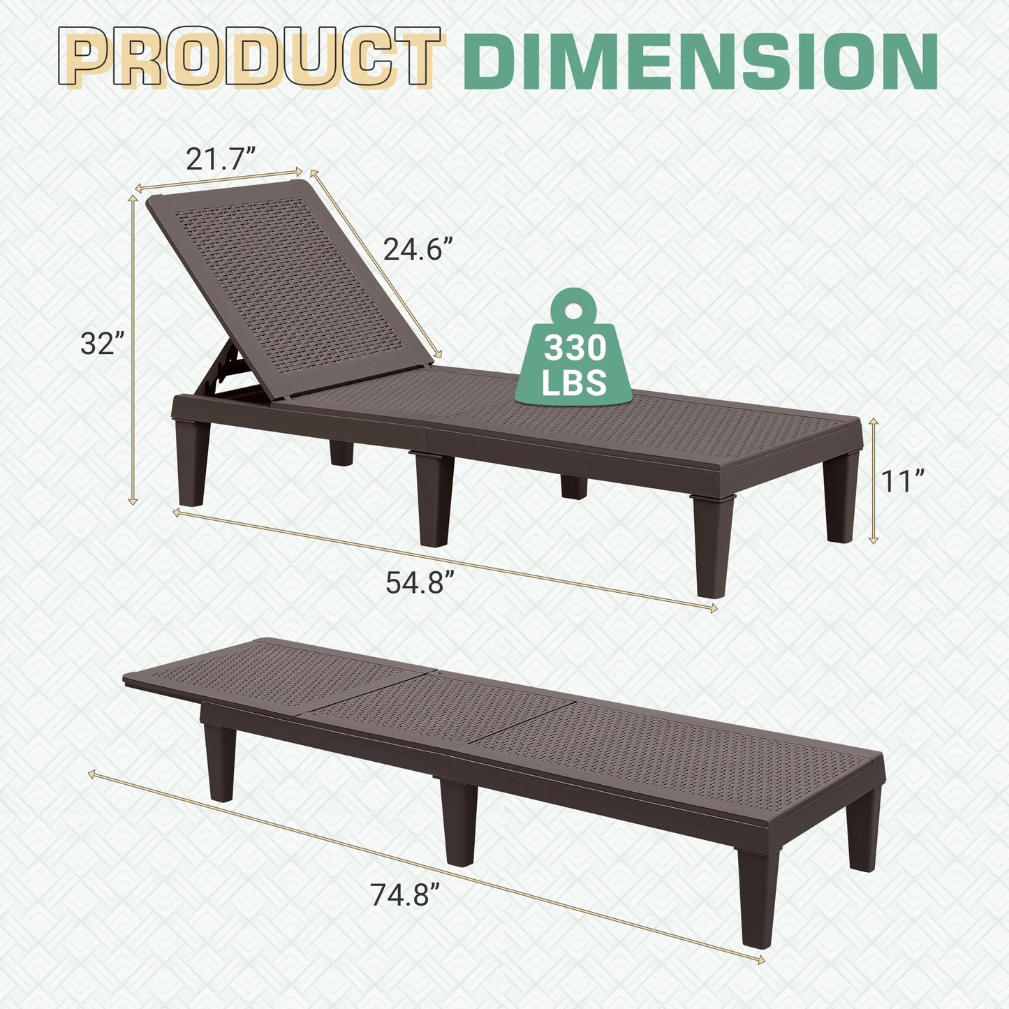 Homall 2 Pieces Patio Lounge Chair Outdoor Adjustable Chaise Lounge Chair, Dark Brown