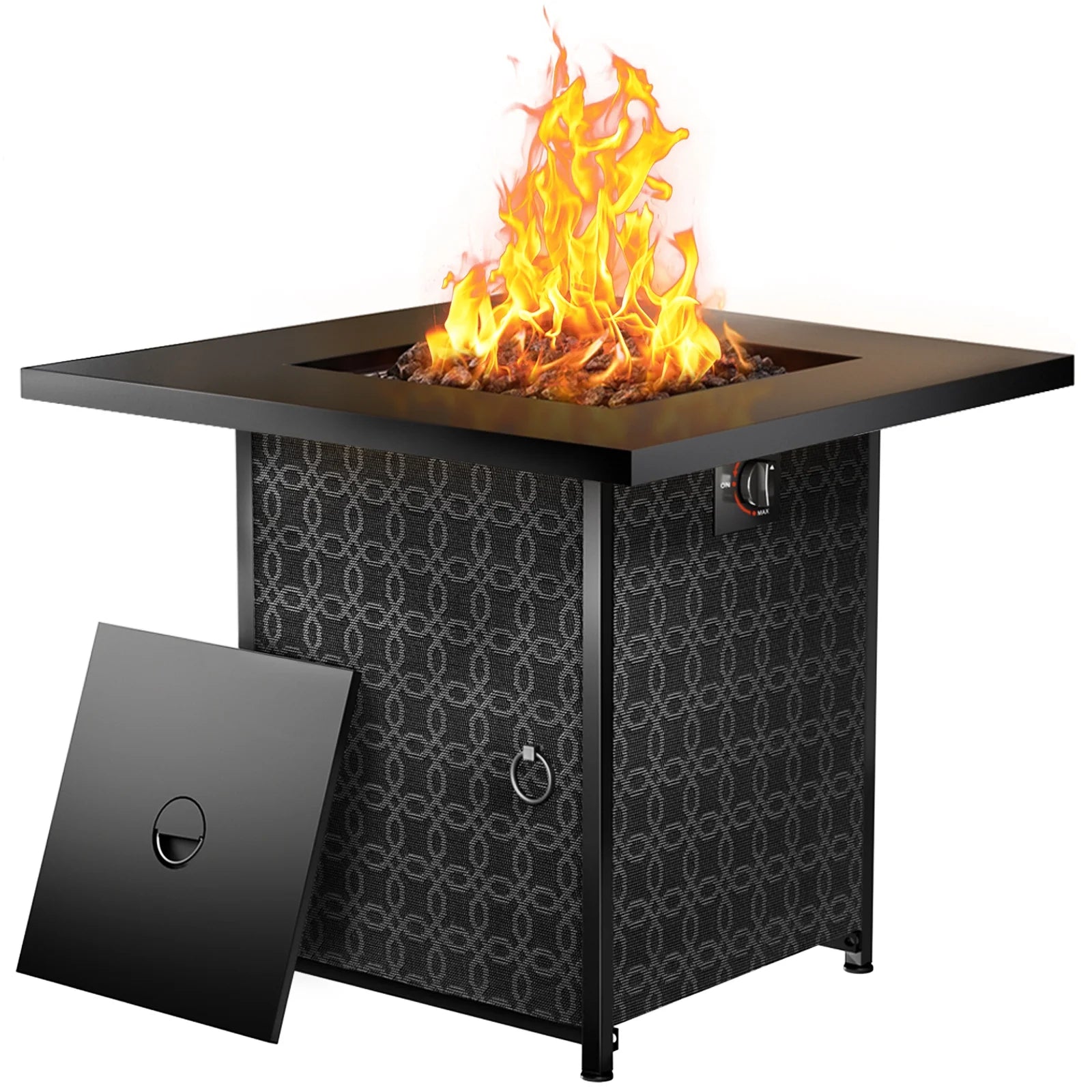 Philergo 28" Propane Fire Pit, 50,000 BTU Square Gas Fire Pit Table for Patio Garden Party with Lava Rocks, Removable Lid, CSA-Certified