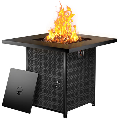 Philergo 28" Propane Fire Pit, 50,000 BTU Square Gas Fire Pit Table for Patio Garden Party with Lava Rocks, Removable Lid, CSA-Certified