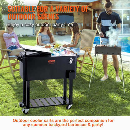 BENTISM 80Qt Rolling Cooler Cart with Bottle Opener Drainage Patio Party Bar Drink