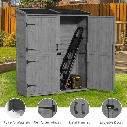 Aiho 55 in. Wide Outdoor Storage Shed with Lockable Double Doors - Weather-Resistant Garden Shed for Patio, Backyard & Lawn, Gray