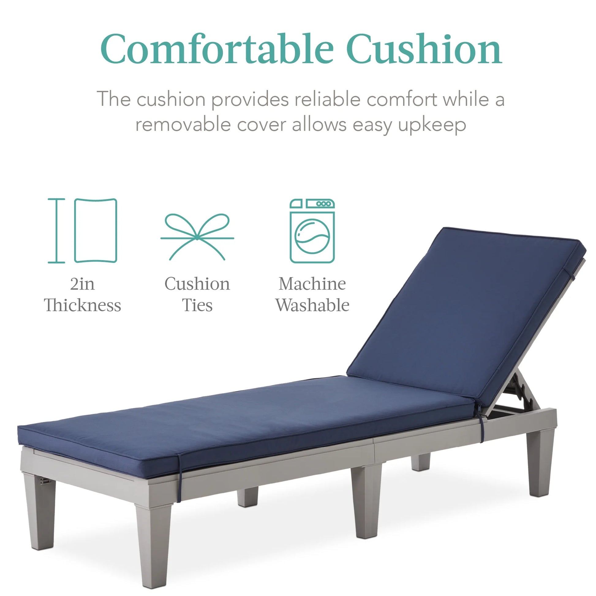 Best Choice Products Outdoor Lounge Chair, Resin Patio Chaise Lounger w/Seat Cushion, 5 Positions - Gray/Navy