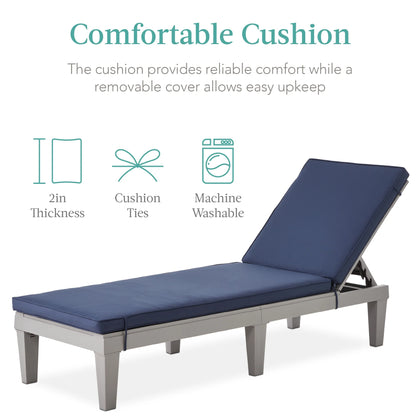 Best Choice Products Outdoor Lounge Chair, Resin Patio Chaise Lounger w/Seat Cushion, 5 Positions - Gray/Navy