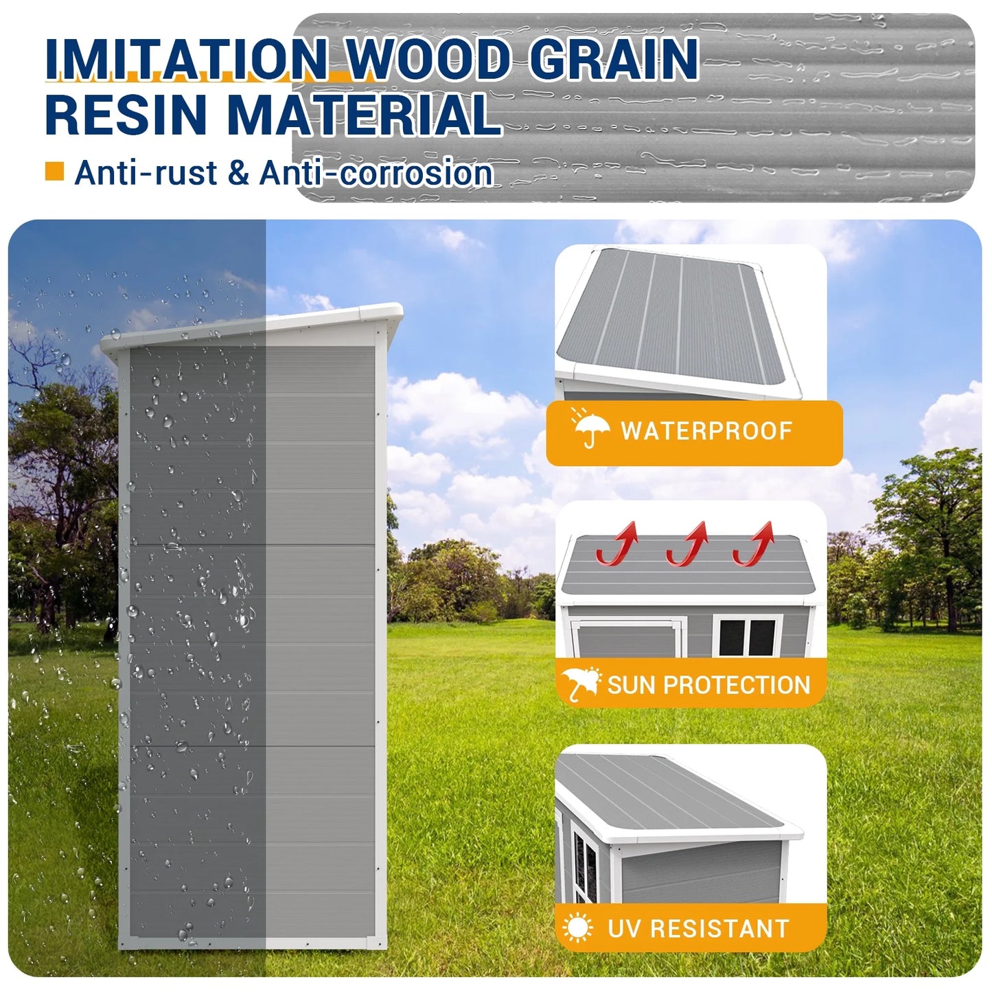 ECOPATIO Outdoor Storage Shed 5x3 FT, Resin Garden Shed for Bike, Tool, Plastic Outside Sheds & Outdoor Storage Storage Box with Lockable Door for Backyard, Patio, Lawn, Sandstone