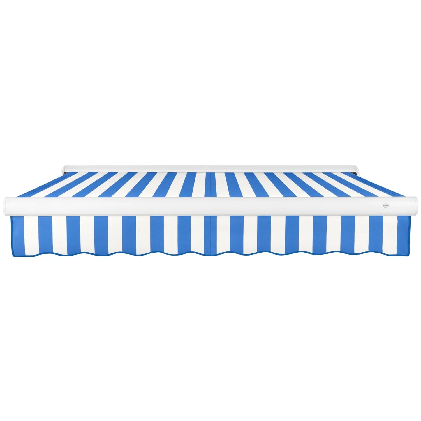 Awntech 10 Ft Key West Manual Heavy Duty Patio Retractable Awning with Cassette (120in x 9.38in x 96in), Bright Blue/White Stripe