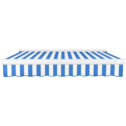 Awntech 10 Ft Key West Manual Heavy Duty Patio Retractable Awning with Cassette (120in x 9.38in x 96in), Bright Blue/White Stripe