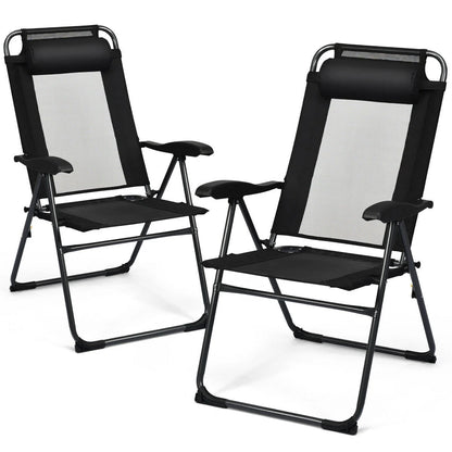 Gymax 2PC Folding Chairs Adjustable Reclining Chairs with Headrest Patio Garden Black
