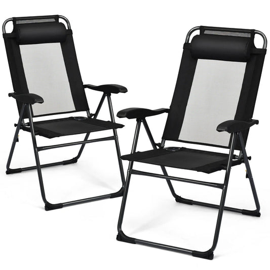 Gymax 2PC Folding Chairs Adjustable Reclining Chairs with Headrest Patio Garden Black