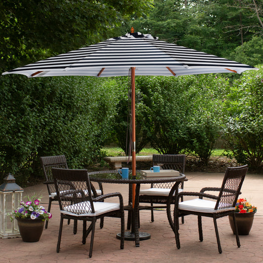 Northlight Striped Outdoor Patio Market Umbrella with Wooden Pole - 8.5' - Blue and White