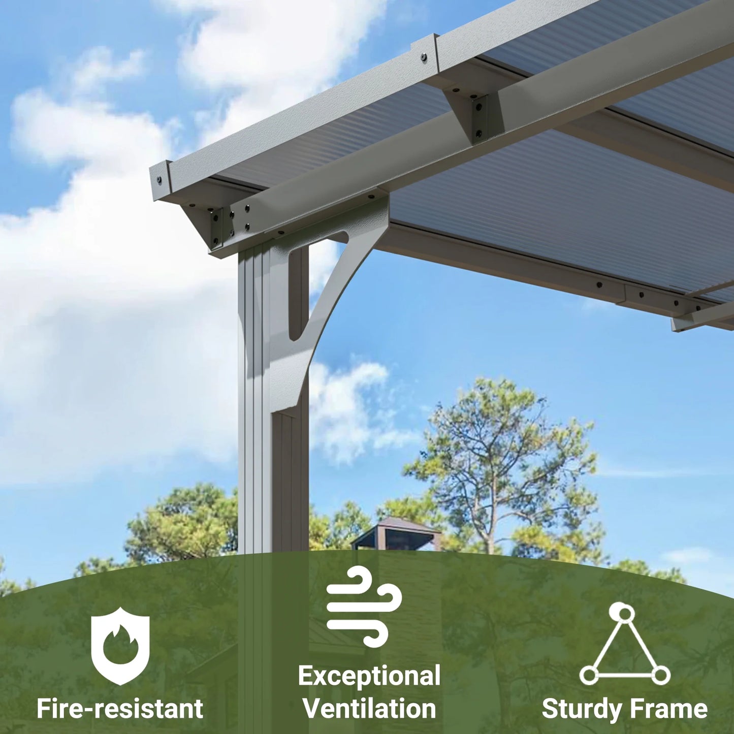 NETAJE 10'x14' Outdoor Splicable Gazebo, Hardtop Wall Mounted Gazebo & Pergola with Aluminum Frame and Sloping Roof, for Backyard, Deck, Patio-Gray