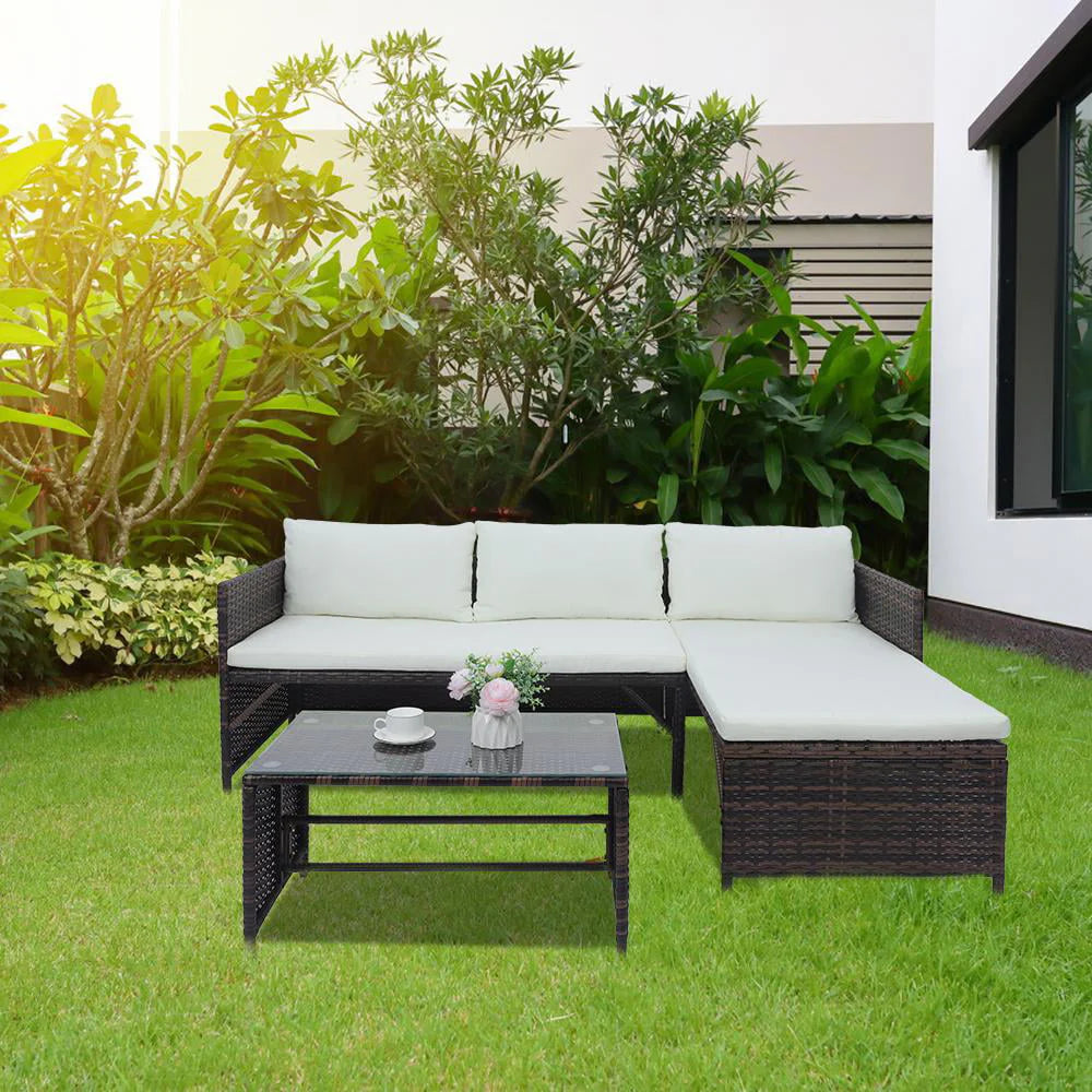 OverPatio 3 Piece Small Sectional Sofa Lounge and Love Seat, White