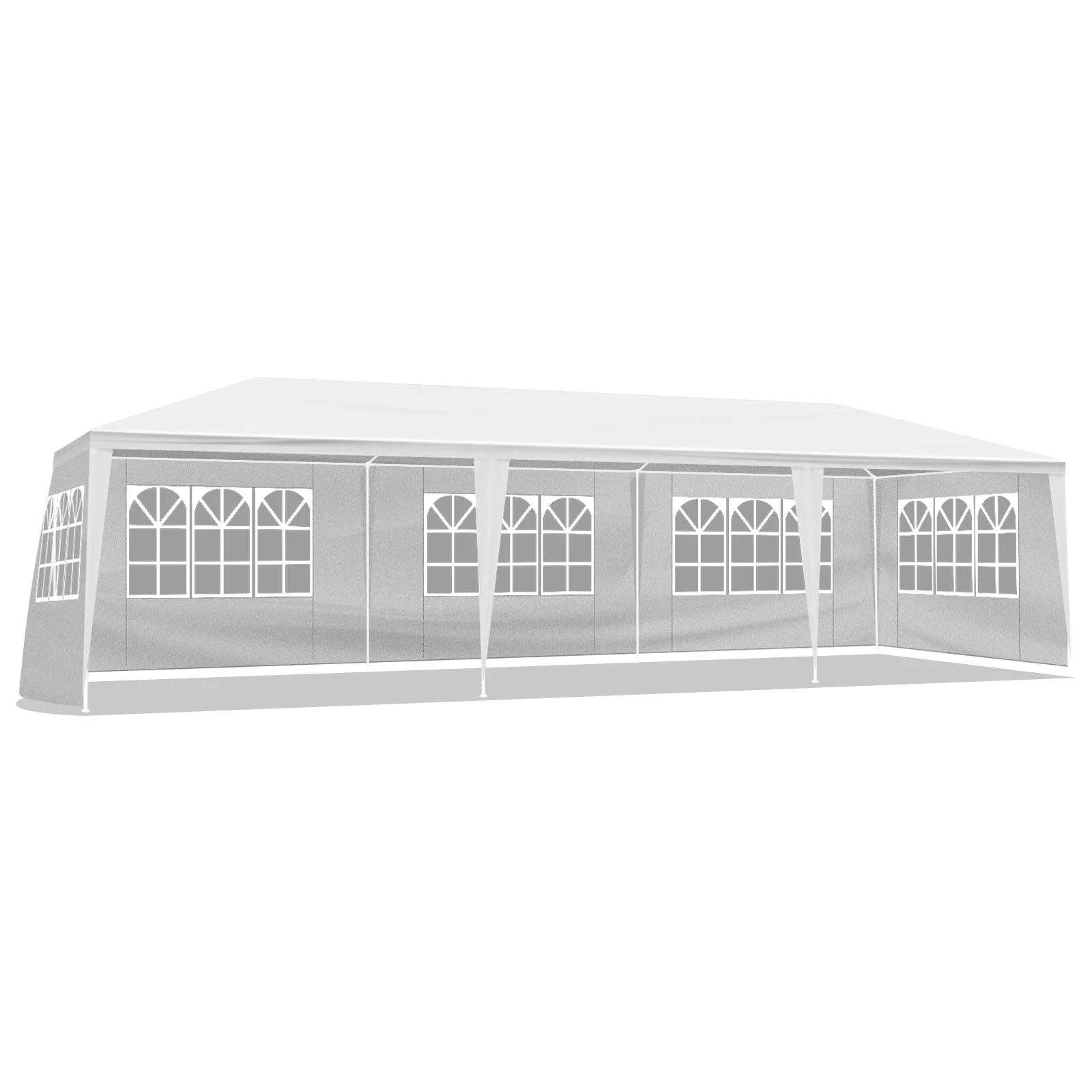 10'x30' White Outdoor Party Tent Gazebo - Waterproof PE Canopy with 8 Removable Sidewalls & Windows, Heavy Duty Iron Frame for Weddings, Events, Patios & Backyards