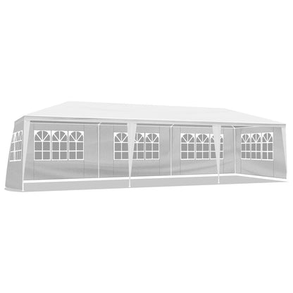 10'x30' White Outdoor Party Tent Gazebo - Waterproof PE Canopy with 8 Removable Sidewalls & Windows, Heavy Duty Iron Frame for Weddings, Events, Patios & Backyards