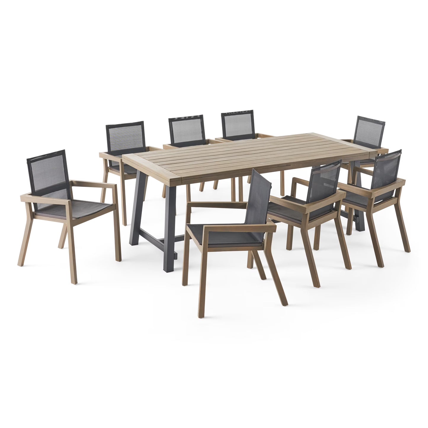 Noble House Beachview 9 Piece Wooden Patio Dining Set in Teak and Black