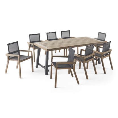 Noble House Beachview 9 Piece Wooden Patio Dining Set in Teak and Black