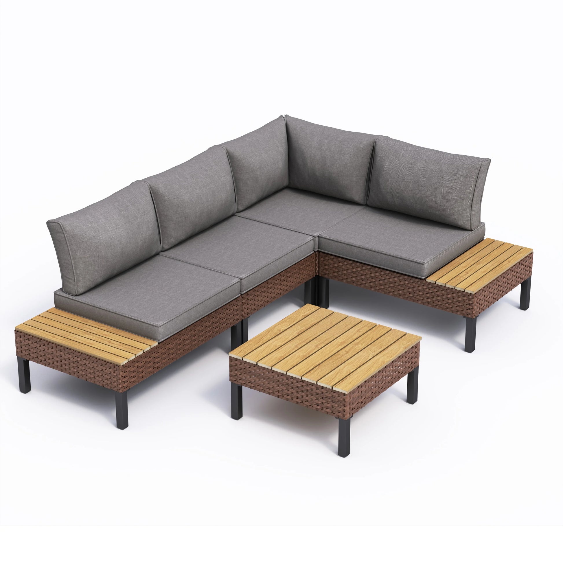 MRUAKA L Shaped Conversation Sectional Sofa Set with Coffee Table, 5 Pieces Patio Furniture Seating Group with Side Table for Backyard Garden, Beige Grey