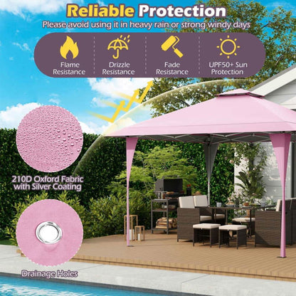 Spaco 13 X 13 FT Pop up Canopy Tent, Canopy with Portable Carrying Bag 8 Stakes and 4 Wind Ropes for Patio, Garden, Backyard, Pink