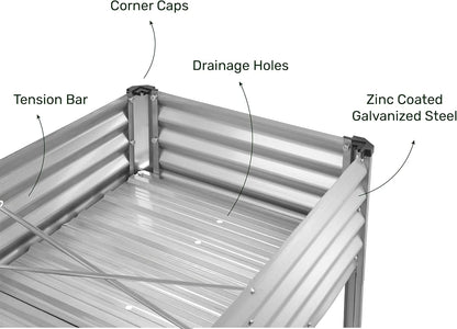 Galvanized Raised Garden Beds Outdoor with Legs//48?24?31in Elevated Planter Box for Vegetables, Flowers (Silver)//Large Metal Garden Bed for Backyard Patio Gardening