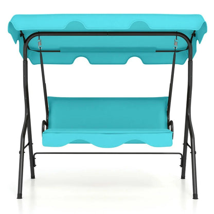 Spaco Outdoor Porch Swings,Hanging Porch Swings,3 Seat Outdoor Patio Canopy Swing with Cushioned Steel Frame-Blue