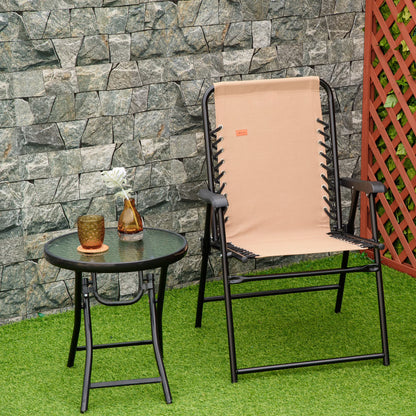 Outdoor Patio Folding Chair Portable Chair for Camping Lawn with Armrest Grey/Beige