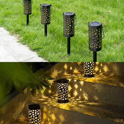 GIGALUMI Solar Pathway Lights, 6 Pack Solar Lanterns Outdoor Solar Lights Decorative Waterproof, Hanging Solar Lights Star Moon Solar Landscape Lights Outdoor for Walkway, Garden, Patio, Lawn, Yard